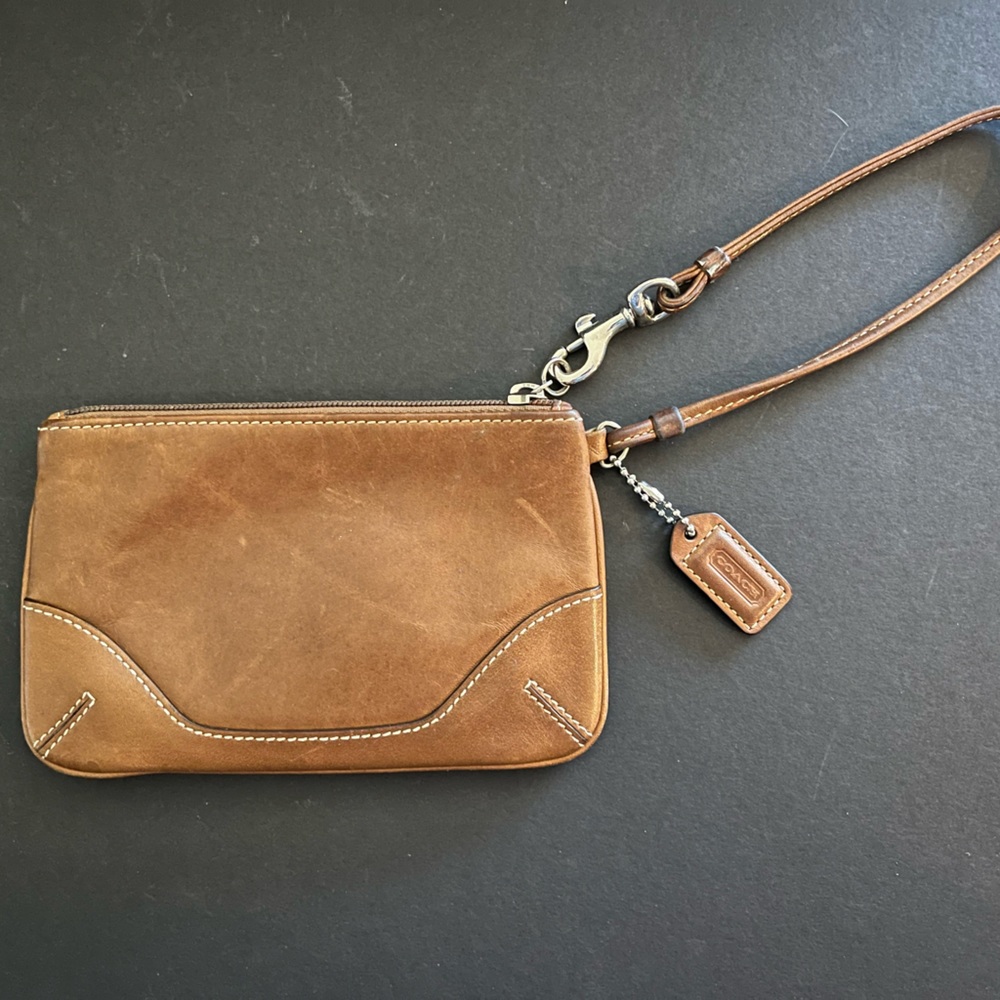 Coach Leather Tan / Camel Wristlet with Zip Closure